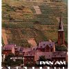 Vintage Pan Am Germany travel poster original print on linen-backed vineyards castle Rhein River