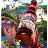 1982 Budweiser poster New York New York surreal giant bottle Jack and the Beanstalk style Rodriguez