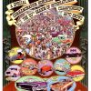 Robert Williams original 1980 automotive art poster; hyperrealistic central crowd scene surrounded by meticulously detailed classic automobiles in jewel tones, ornate decorative border, American and Canadian flags, classical female statuary—international auto show commemorative design with fine art sensibility