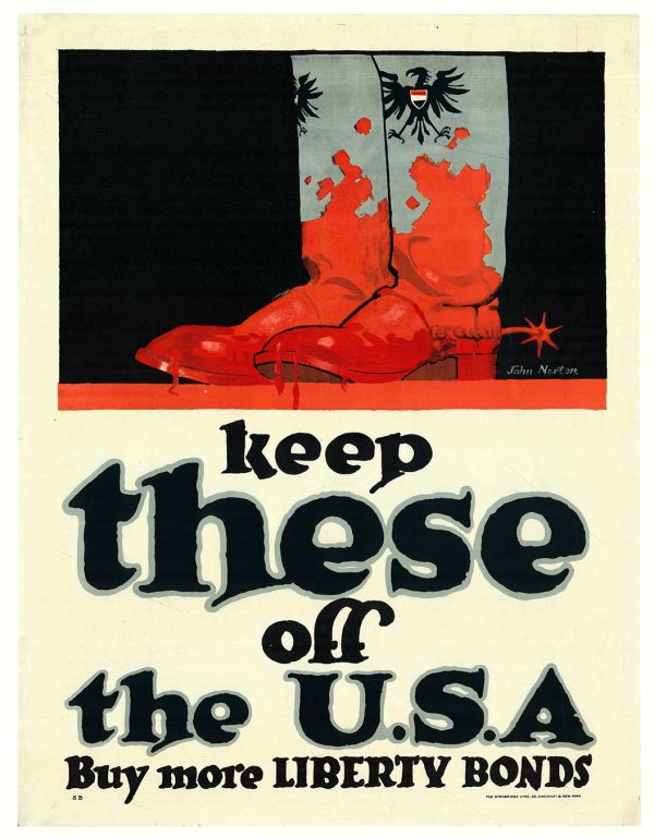 Original 1918 Keep These Off the U.S.A. WW1 propaganda poster by John Norton, Liberty Bonds lithograph, linen-backed
