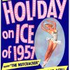 Featuring vibrant blue and pink colors with a dynamic illustration of an ice skater, it's a perfect example of mid-century graphic design. Dimensions: 60" x 43.5" linen-backed