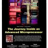 Intel Pentium processor "Journey Inside" 1990s lithographic advertisement; abstract circuit board architecture in vibrant magenta, purple, and electric blue neon against black background, with white headline typography and microprocessor architecture visualization—technology brand advertising, 1990s Silicon Valley era design aesthetic