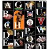 Mike Trousdell original 1971 NFL teams alphabet American football lithograph poster; 24×36" composition with 26 letters each featuring iconic NFL team logos, bold team colors, and vintage sports branding—archival linen-backed, excellent condition, singular authenticated copy available.