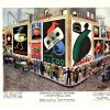 Vintage 1932 Art Deco poster by Paul Mohr depicting a bustling Paris street scene with crowds of pedestrians looking upward at a corner building covered with colorful advertising posters, featuring vibrant advertisements for Lustucru, Amer Picon, Bremsit, Lame Le Coq, Bornibu, Cherry Roche, and Bière Champigneulles, bold Art Deco typography and geometric composition, created by Compagnie Nationale des Papiers.