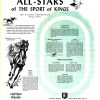 Original 1952 Grantland Rice All-Stars of the Sport of Kings poster featuring black and white illustrations of legendary Thoroughbred racehorses including Citation, Exterminator, and jockey Eddie Arcaro, detailed racing history text, vintage equestrian design, Eastern Corporation Atlantic Bond advertising