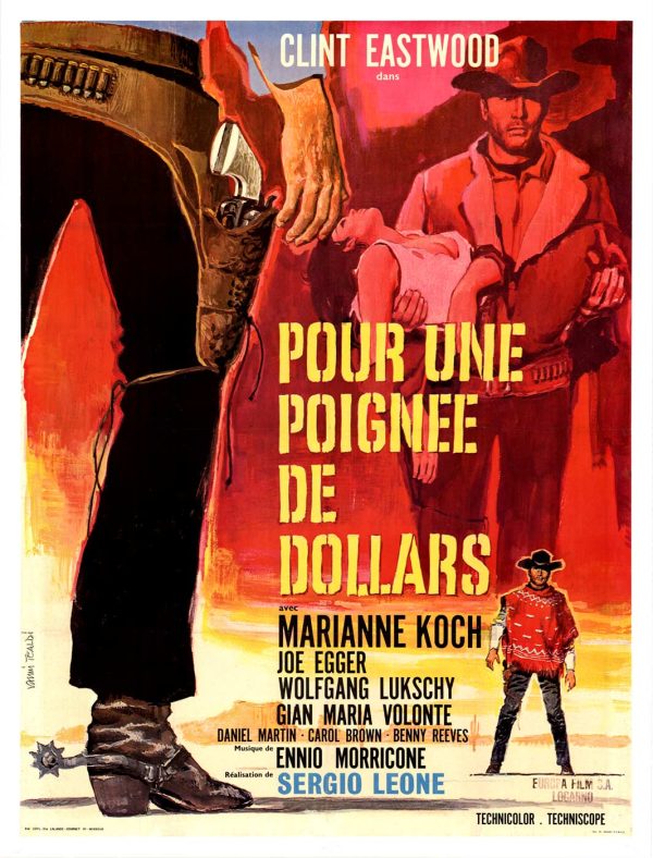 Vanni Tealdi's original 1964 French "Pour Une Poignée de Dollars" theatrical poster featuring Clint Eastwood silhouette, LALANDE-COURBET printer mark.