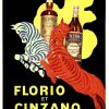 Rare authentic 1930 Leonetto Cappiello vintage poster for Florio Cinzano aperitif, featuring red ribbon design on black background, original linen-backed print in Grade A- condition.