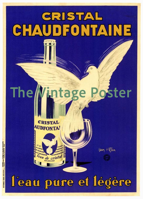 "Authentic 1933 Jean d'Ylen Chaudfontaine poster, original linen-backed Art Deco print in Grade A- condition, only documented copy available"