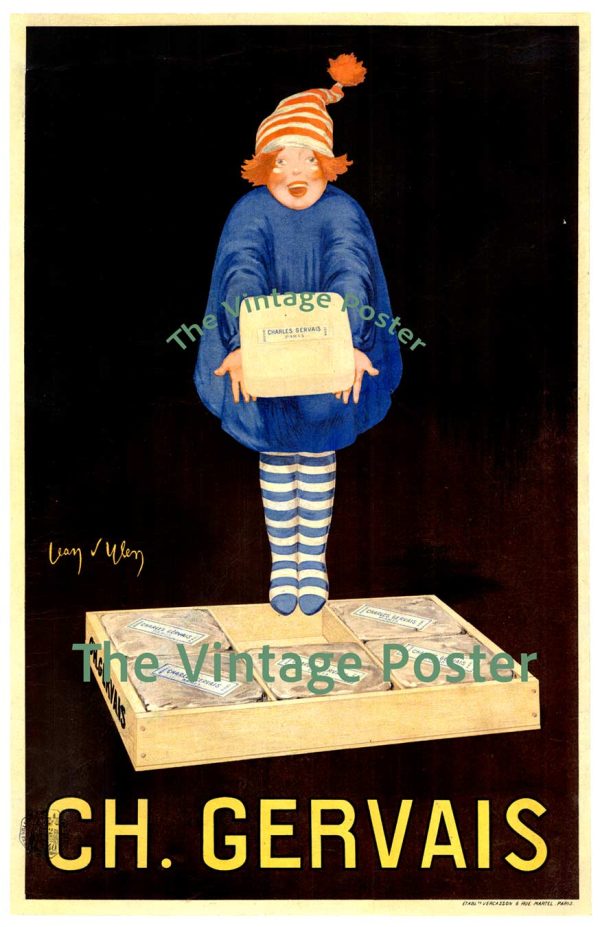 Jean d'Ylen rare 1922 "Ch. (Charles) Gervais" soap Art Deco poster featuring blue-clad woman with oversized soap box, only known copy, linen-backed Grade C, 13.75" × 21.5"