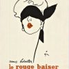 1949 Rene Gruau Le Rouge Baiser vintage poster, blindfolded woman with red lips, linen backed French lipstick art