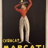 "Art Deco poster for Curaçao Marcati by Sante Cancian, c. 1925. Stylized figure in red jacket holding bottle, Italian lithograph from Treviso."