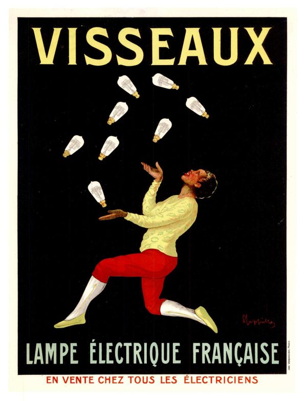 Leonetto Cappiello "Visseau Lampe Électrique Française" 1913 original poster—rare authenticated vintage linen-backed print, Grade A-