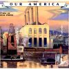 Original 1943 Coca-Cola "Our America Electricity" vintage poster featuring dramatic coal power plants and industrial harbor scene with sunset sky; authentic Grade A linen-backed educational print from rare Coca-Cola series.